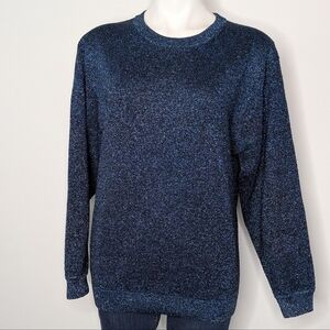 J Crew Blue Black Shimmer Long Sleeve Crew Neck Sweater S